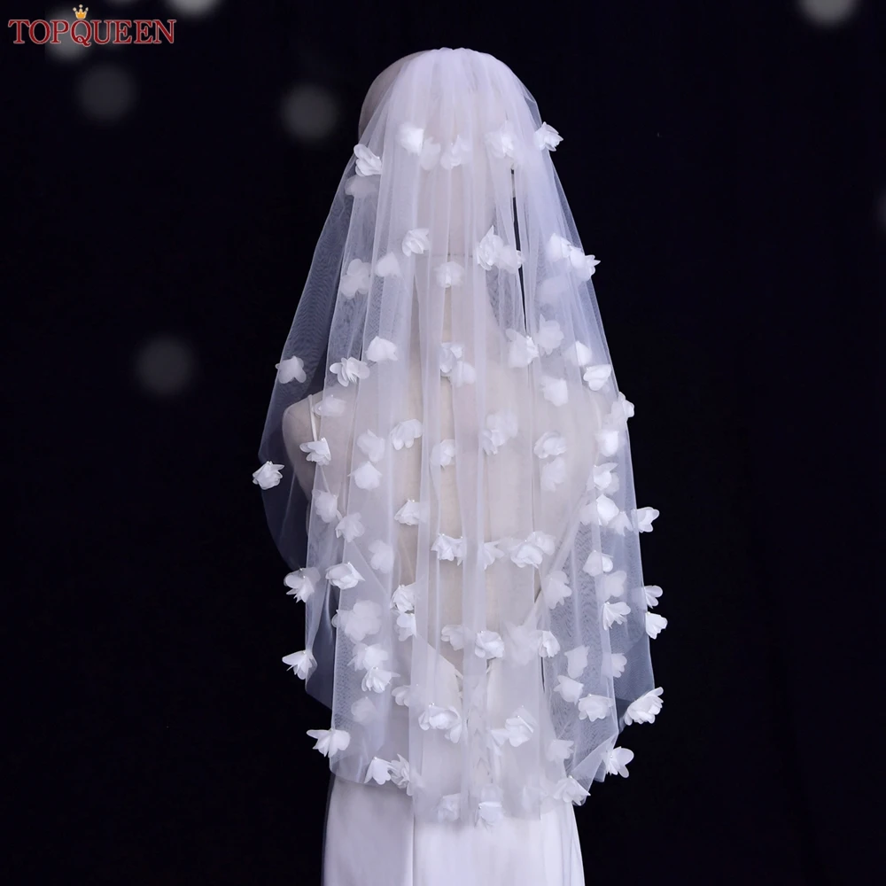 Top Trends: TOPQUEEN V20s Bridal Veil With 3d Flowers Wedding Veil Luxurious Bridal Veils Wedding Veu Bride Pure White VEIL Short Veil Shoppable Styles