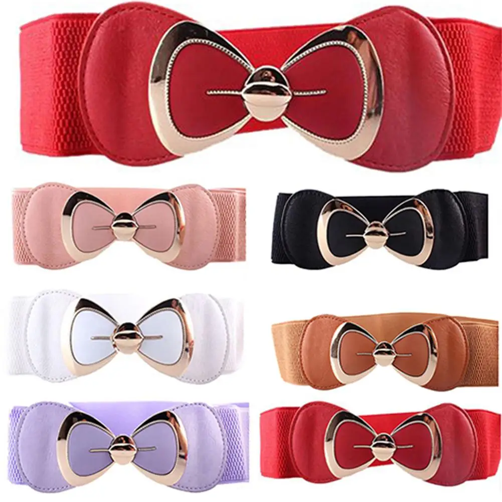 Top Trends: HOT SALES！！！New Arrival Women Bowknot Buckle Metallic Faux Leather Waistband Elastic Croset Waist Belt Wholesale Dropshipping Shoppable Styles