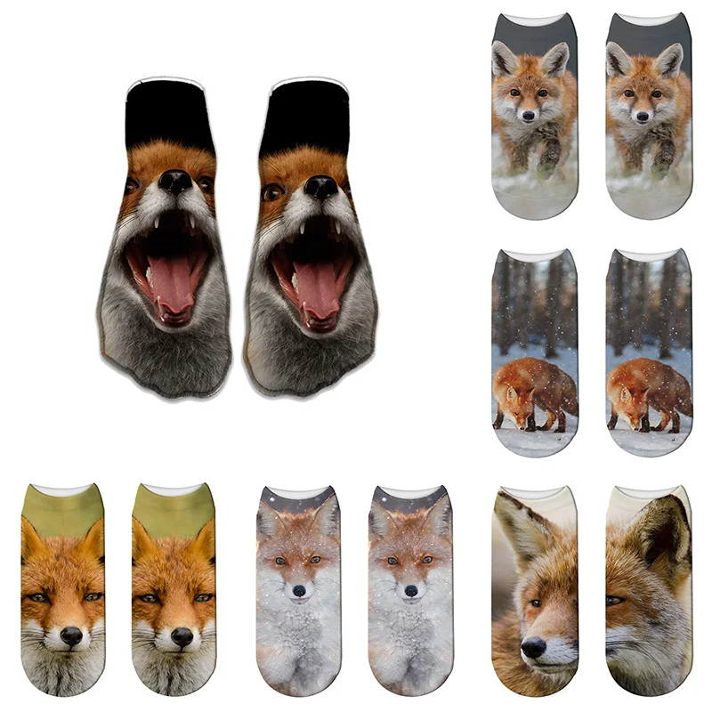 Top Trends: Cute Fox Patterned Short Cartoon Socks Man Art Print Cotton Thin Summer Socks Kawaii Funny Ankle Socks Low Hosiery Shoppable Styles