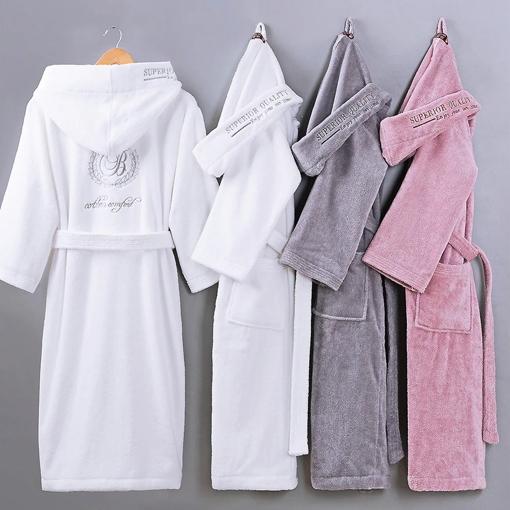 Top Trends: Winter Thick Robe Men Women Toweling Terry Hooded Robe Embroidery Cotton Bathrobe Soft Ventilation Sleeprobe Casual WarmHomewear Shoppable Styles