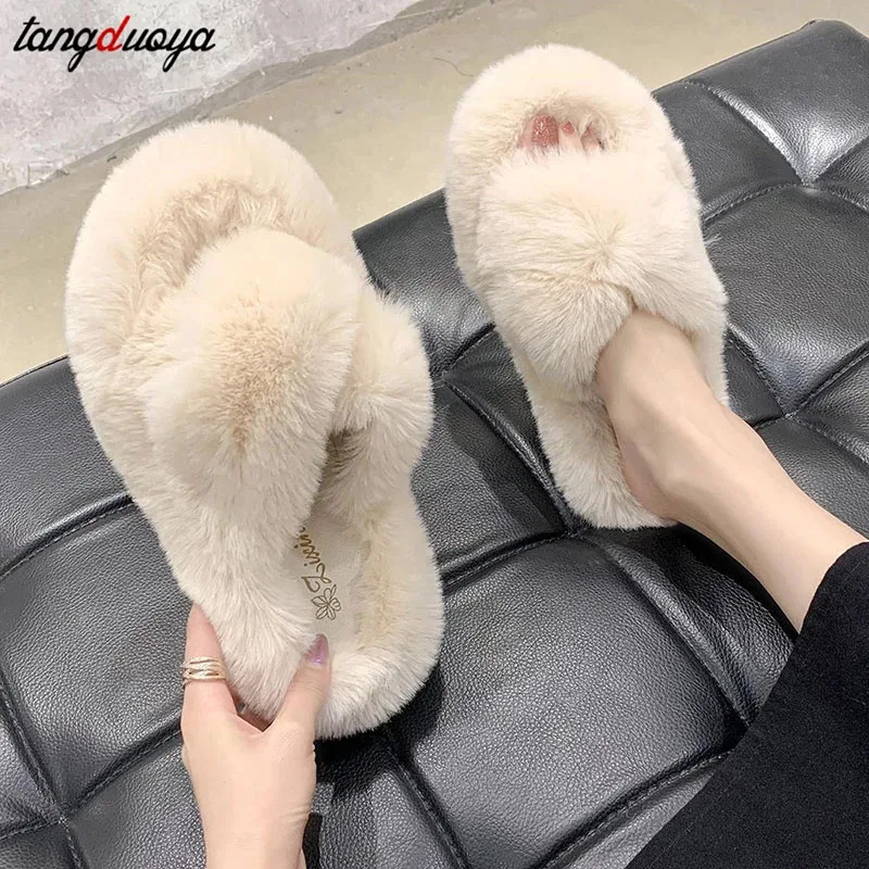 Top Trends: Furry Slippers For Home Women Ladies Shoes Cute Plush Fox Hair Fluffy Sandals Indoor Fur Slippers Winter Slippers Women Size 42 Shoppable Styles