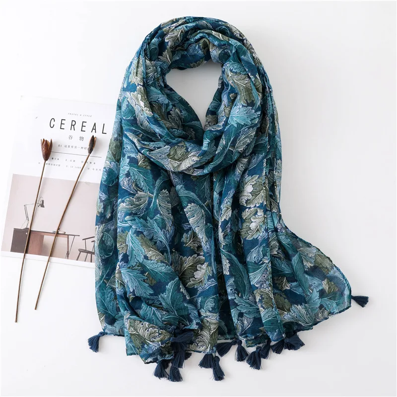 Top Trends: Fashion Autumn Aztec Ethnic Turquoise Floral Tassel Viscose Shawl Scarf Women High Quality Soft Hijabs And Wraps Muslim Sjaal Shoppable Styles