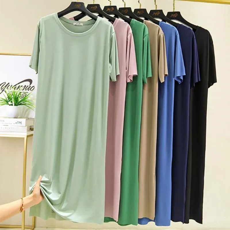 Top Trends: Fresh Candy Color Night Dress Women New Ice Silk Cotton Summer Nightshirt Casual Loose Nightgowns Student's Sleepwear Dresses Shoppable Styles