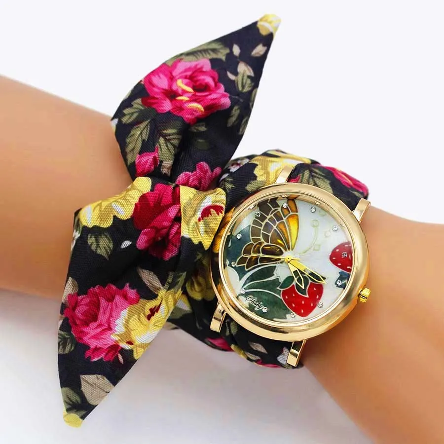 Top Trends: Shsby Brand Fashion Rose Gold Floral Cloth Band Creative Flower Wrist Watch Casual Women Quartz Watches Gift Relogio Feminino Shoppable Styles