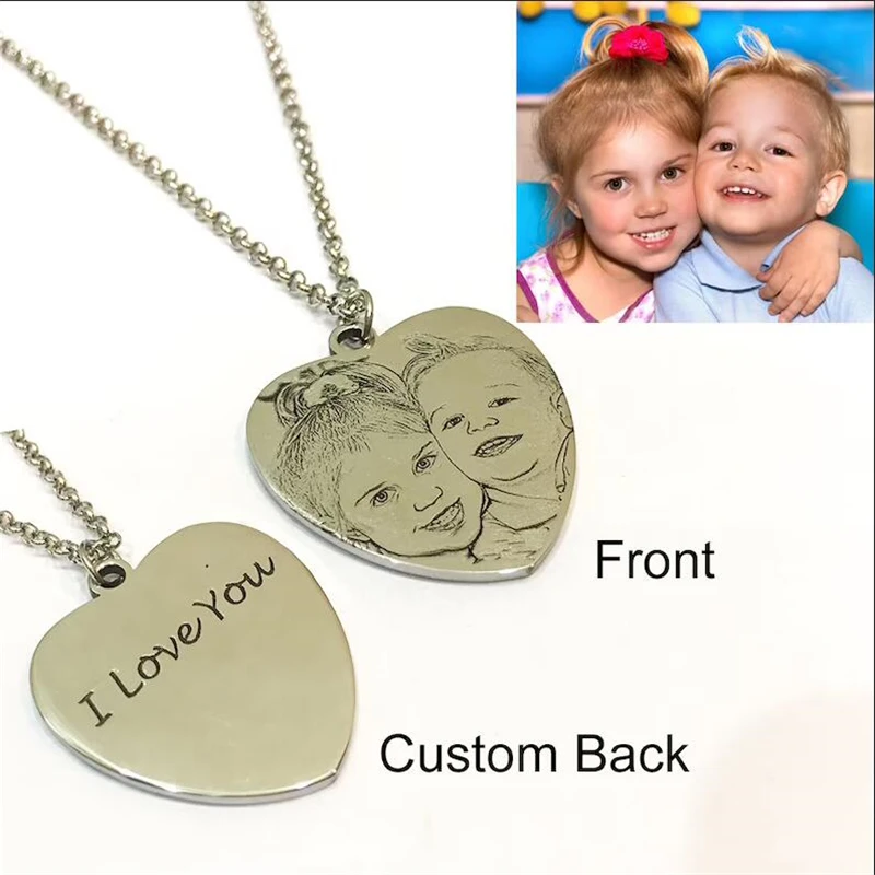 Top Trends: Custom Laser Engraved Name Photos For Lovers Family Friend Stainless Steel Heart Necklace Unique Personalized Jewelry Shoppable Styles