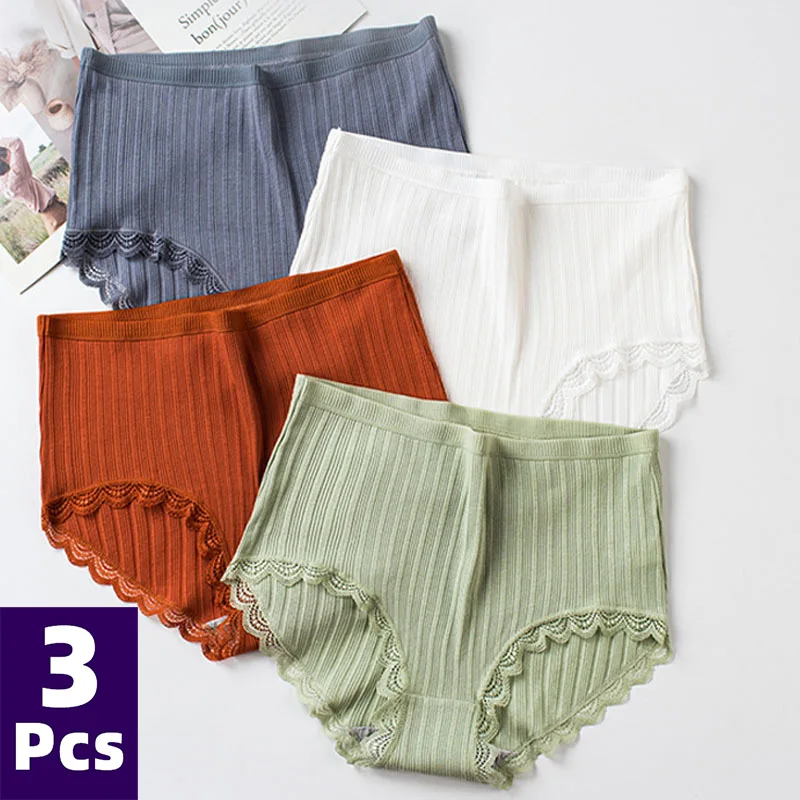 Top Trends: 3PCS Hot Sale Cotton Panties Comfotable Seamless High Waist Women&#039;s Panties Solid Lace Briefs Underwear Sexy Plus Size Underpant Shoppable Styles