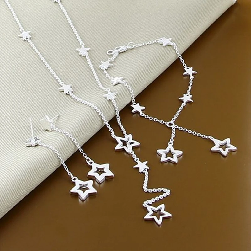 Top Trends: New Style 925 Sterling Silver Set Star Earrings Bracelet Necklace Set For Women Engagement Party Wedding Fashion Charm Jewelry Shoppable Styles