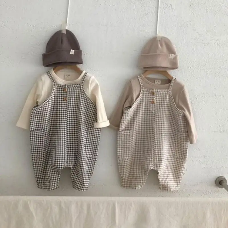 Top Trends: Spring Autumn New Baby Boy Romper Set Solid Color T Shirt Baby Sleeveless Jumpsuit Girls Cute Plaid Jumpsuit Children Clothing Shoppable Styles