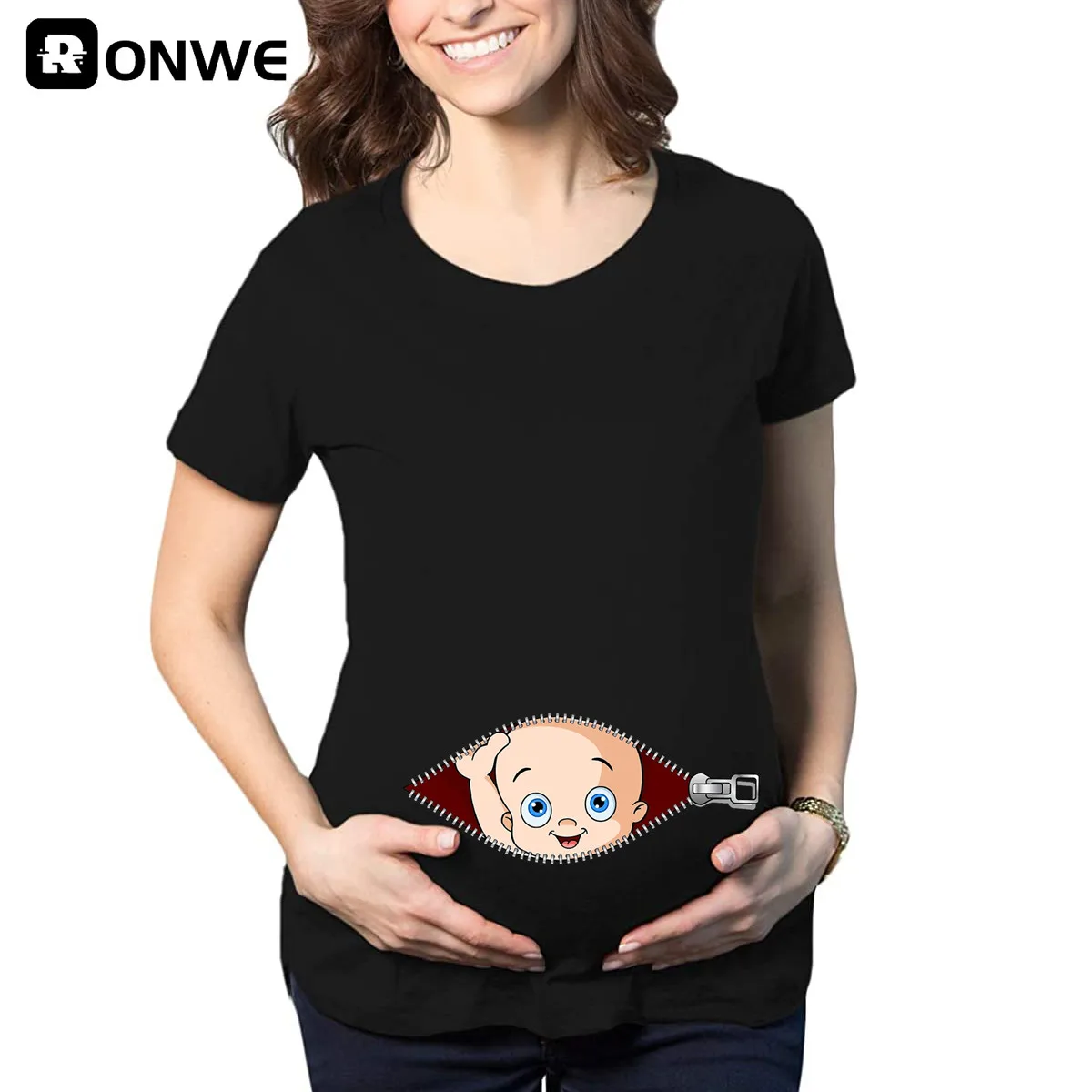 Top Trends: Zipper Baby Loading Women Pregnant Funny T Shirt Girl Maternity Pregnancy Announcement Shirt New Mom Clothes, Drop Ship Shoppable Styles