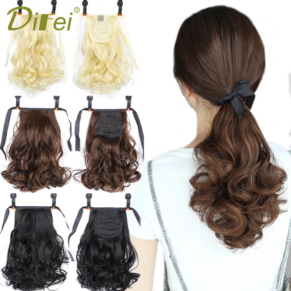 Top Trends: DIFEI Wavy Synthetic Ponytail Drawstring Clip In Ponytail Hair Extensions Brown Heat Resistant Pony Tail For Women False Hair Shoppable Styles