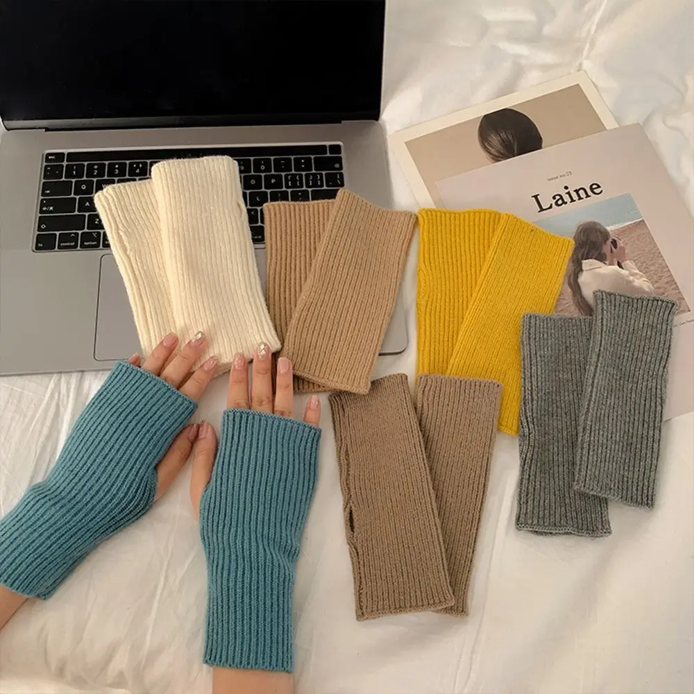 Top Trends: Korean New Half-finger Gloves Female Autumn And Winter Wool Warmth Fingerless Students Touch Screen Thick Knitted Wristband Shoppable Styles