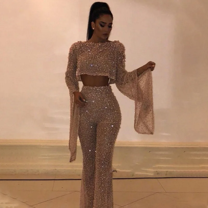 Top Trends: Sexy Backless Gold Sequin Bosycon Jumpsuit Women Long Sleeve Evening Party Night Club Bodysuit One Piece Rompers Overall Pants Shoppable Styles