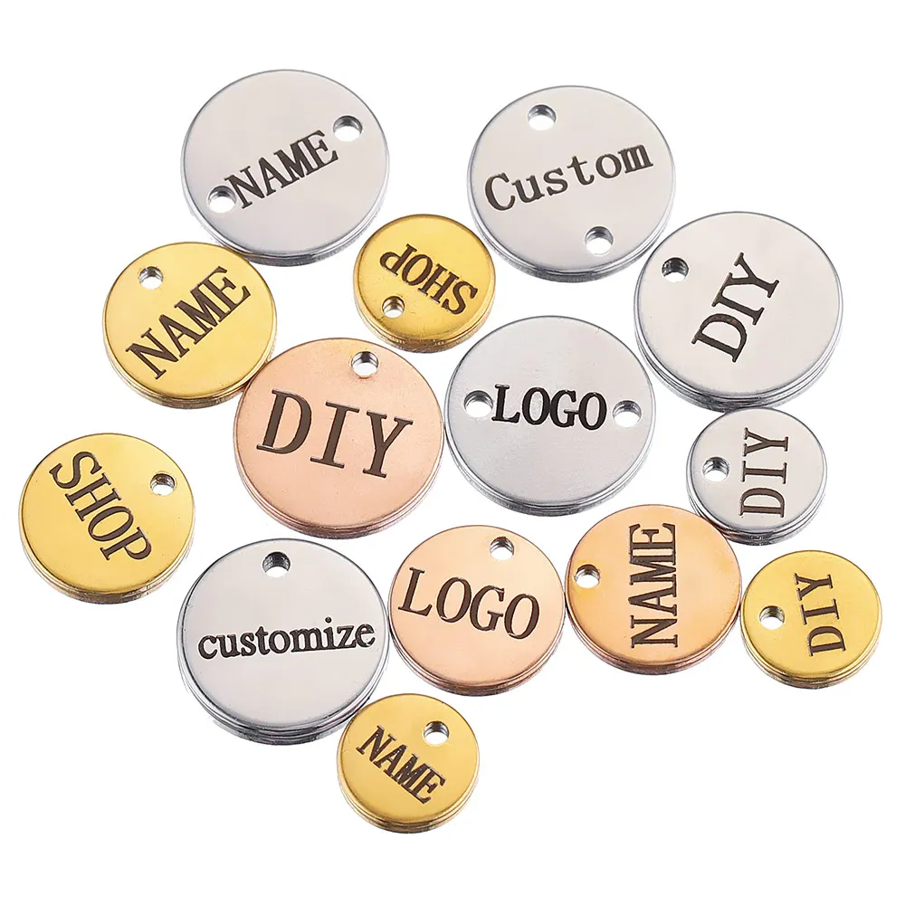 Top Trends: 100pcs Customized Custom Laser Engrave Name LOGO Stainless Steel Personalized Stainless Steel Blank Dog Tags Charms Wholesale Shoppable Styles