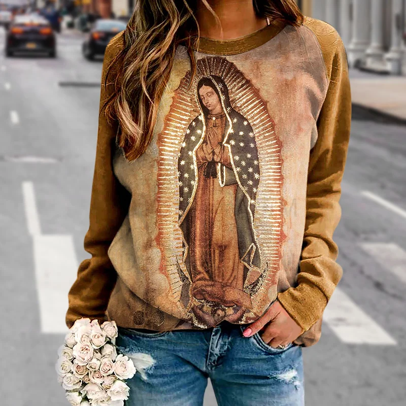 Top Trends: Women's Long Sleeve Top Fashion Vintage Original Of Our Lady Guadalupe Virgin Mary Print Skin-friendly Sweatshirt For Saint Girl Shoppable Styles