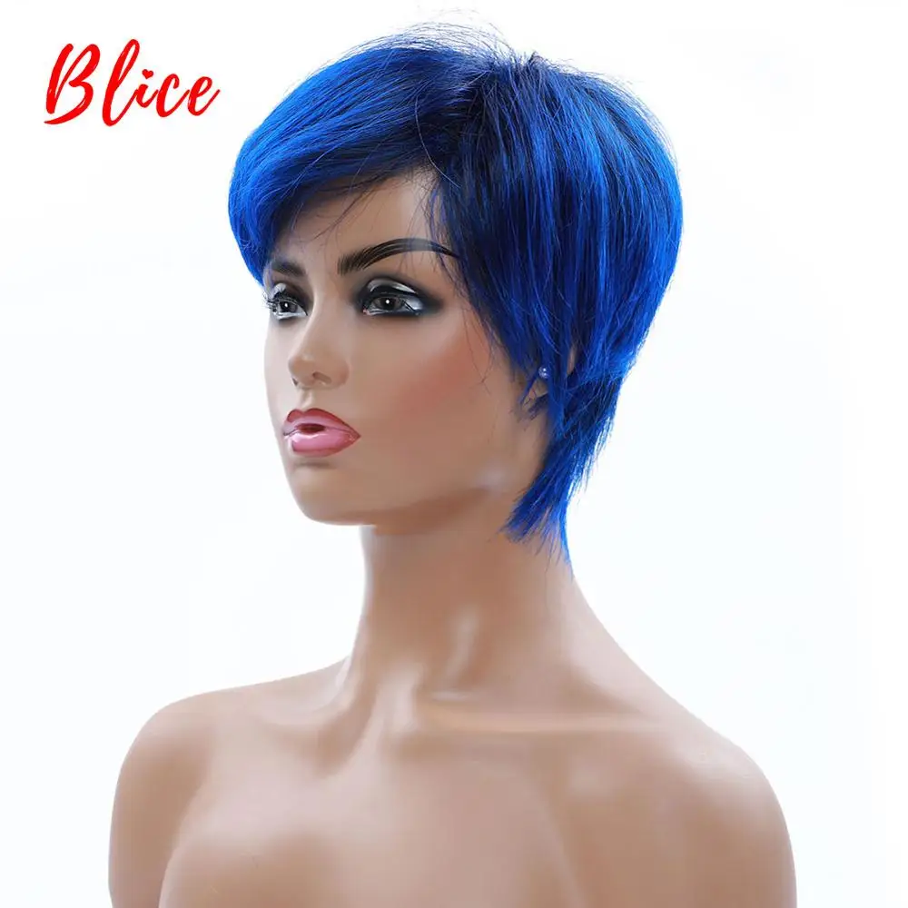 Top Trends: Blice Synthetic Hair Mix Color Short Wavy For Women Heat Resistant 100% Kanekalon Wig P1B / Blue Daily Party&Cosplay Wigs Shoppable Styles