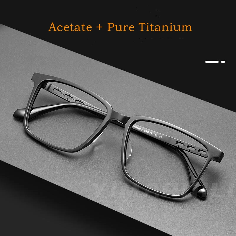 Top Trends: YIMARUILI Ultra-light Business Pure Titanium Square Glasses Frame Acetate Retro Optical Prescription Eyeglasses Men HT5022B Shoppable Styles