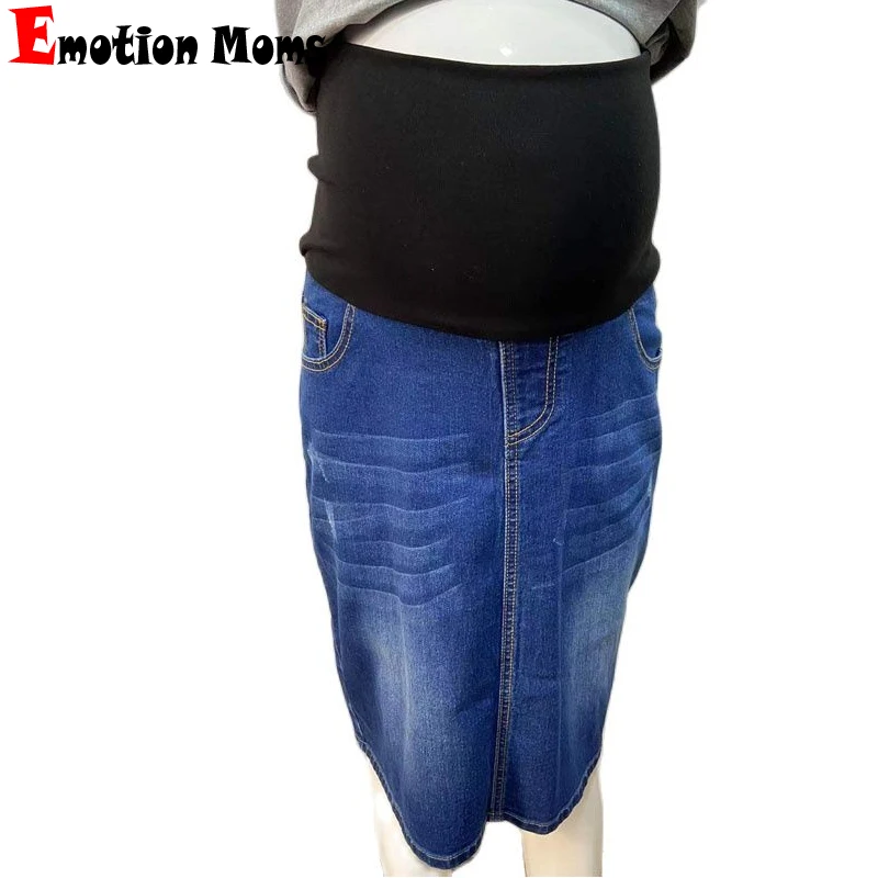 Top Trends: Emotion Moms Women Maternity Denim Skirt High Waist Good Stretch Foldable Waist Band Pregnant Jean Skirt Plus Size S To 4XL Shoppable Styles