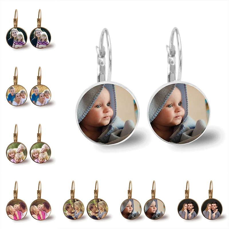 Top Trends: Personalized Custom Earrings Photo Mum Dad Baby Children Grandpa Parents Customized Designed Photo Gift For Family Anniversary Shoppable Styles