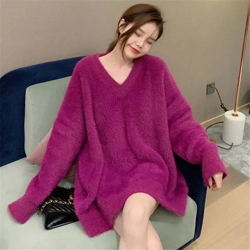 Top Trends: 45-75KG Women Sweater Spring And Autumn New Solid Color V-neck Pullover Loose Comfortable Fashion Commuter Top Female Jacket 076 Shoppable Styles