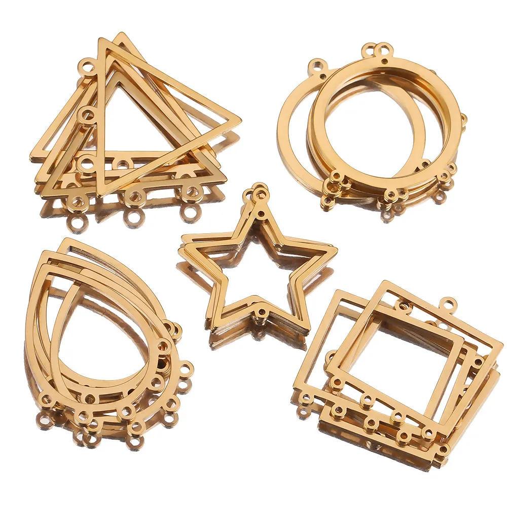 Top Trends: 10pcs Lot Gold Stainless Steel Geometry Earrings Making Supplies Bezel Earring Charms Connectors For Diy Jewelry Findings Bulk Shoppable Styles