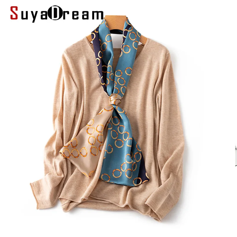 Top Trends: SuyaDream Woman Print Silk Scarf 100% Mulberry Silk 145CMX15CM Two Layers Long Silk Scarves 2021 Spring Shoppable Styles