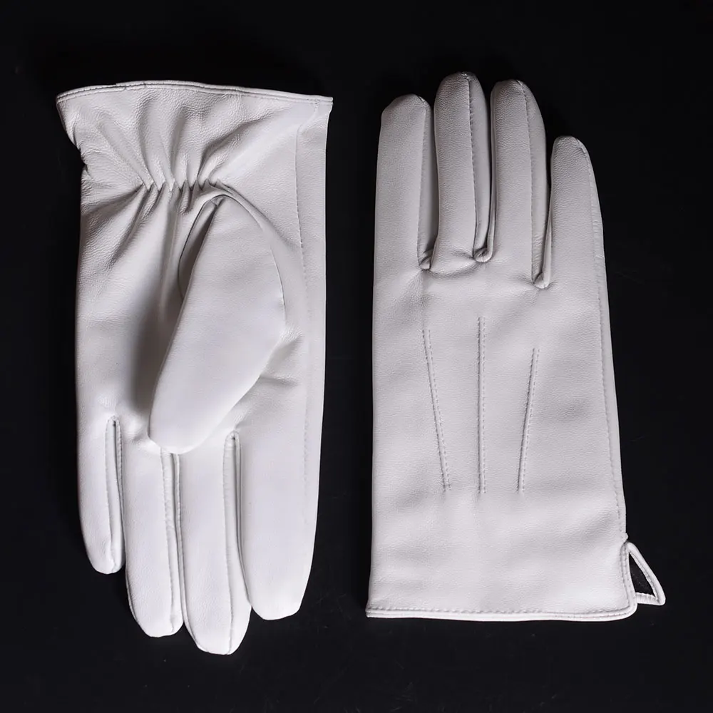 Top Trends: Men's Genuine Leather Real Leather Winter Warm White Ceremonial Short Gloves Police Gloves Shoppable Styles - Image 2