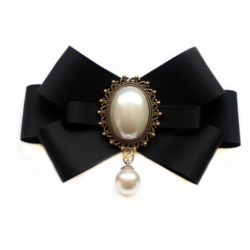 Top Trends: Imitation Pearl Ribbon Brooches Pin Bow Tie Vintage Pre-Tied Collar Jewelry Bowknot Shirt Necktie Clip For Women Girls Shoppable Styles - Image 3