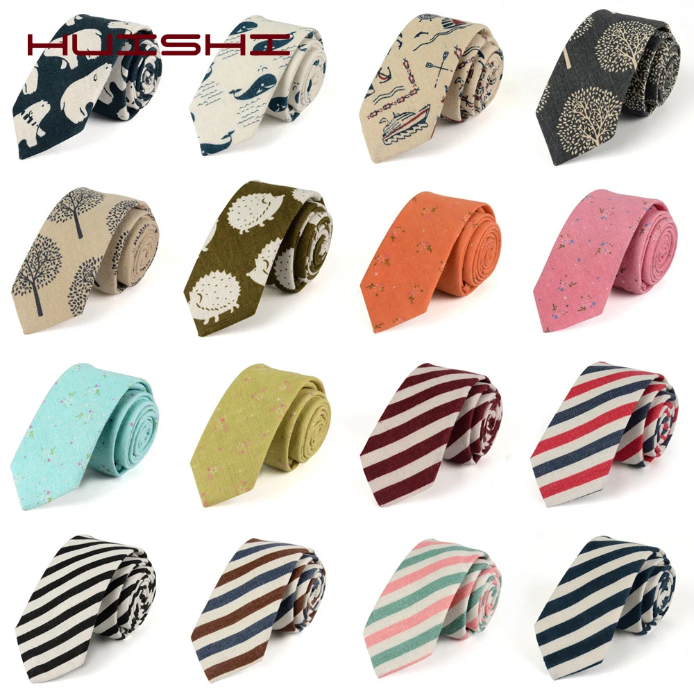 Top Trends: HUISHI Men Cotton Stripe Necktie 6cm Narrow Formal Male Tie Check 100% Cotton Skinny Neck Tie Fashion For Boy Friend Man Gift Shoppable Styles