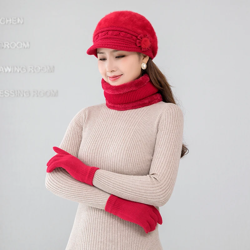 Top Trends: Women Hat Scarf Gloves 3 Pieces Set Thick Warm Knitted Scarves Beanies Glove Sets 2021 New Russian Winter Accessories Shoppable Styles