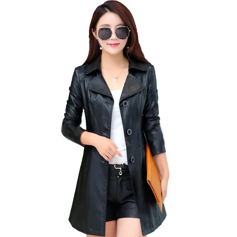 Top Trends: Leather Jacket Women Black Wine Red L-5XL 2023 Autumn New Korean Fashion Long Slim Faux Leather Coats Feminina Shoppable Styles