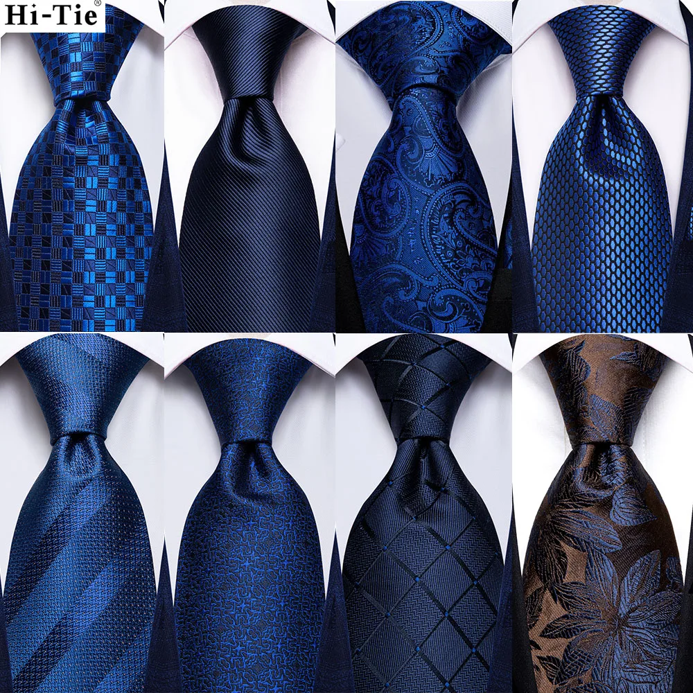 Top Trends: Hi-Tie Navy Blue Solid Paisley Silk Wedding Tie For Men Hanky Cufflink Mens Necktie Set Business Party New Design Dropshipping Shoppable Styles