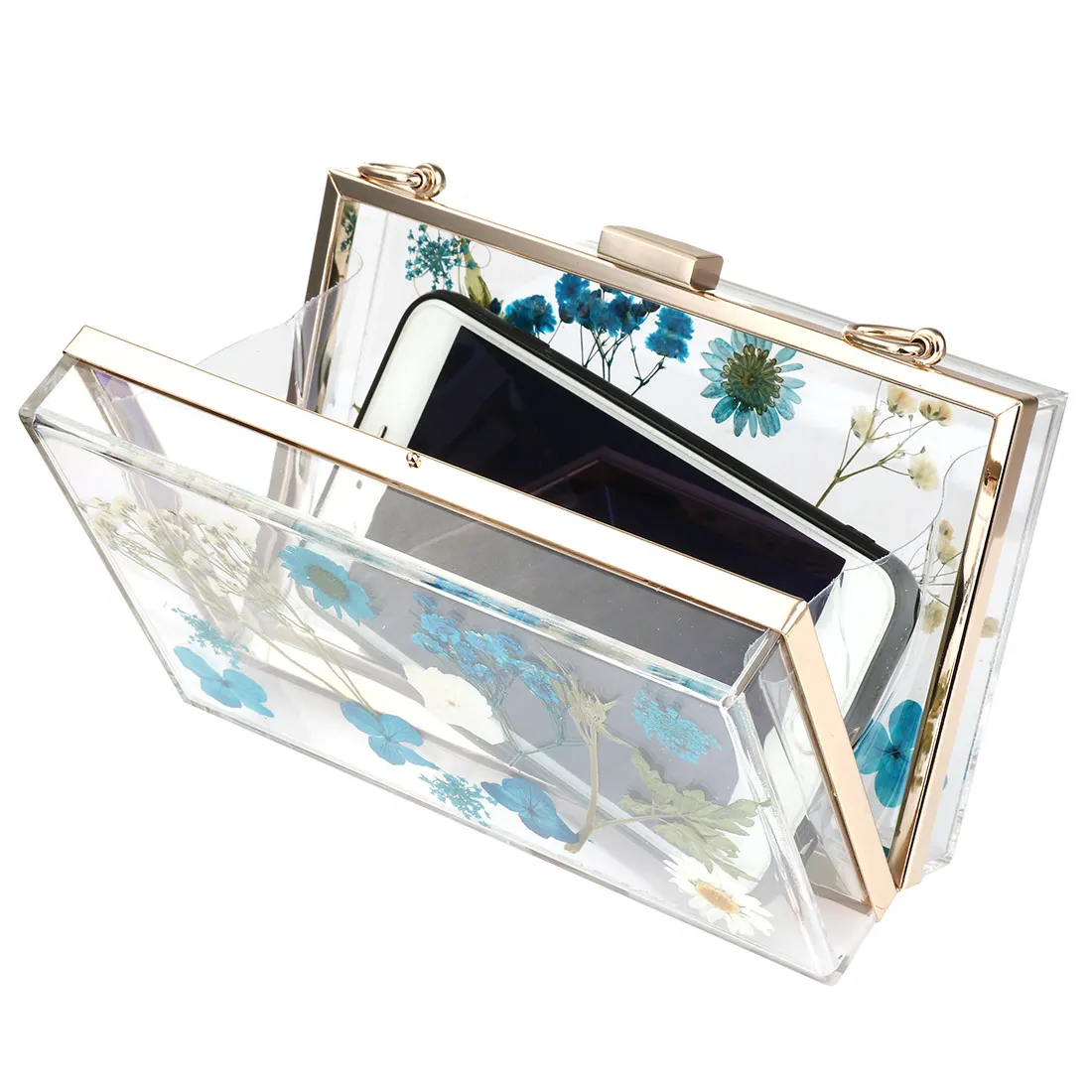 Top Trends: INS Popular Acrylic Box Bag Clutch Bag With Chain Floral Crossbody Bag Women Party Evening Bag Transparent Box Bag With Flower Shoppable Styles - Image 4