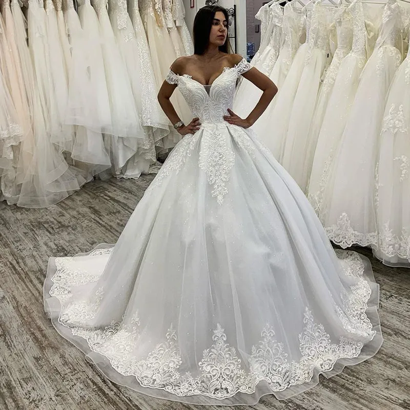 Top Trends: Long White Ball Gown Wedding Gown 2023 Princess Sexy V Neck Vestidos De Novia 2023 Off The Shoulder Tulle Wedding Dresses Shoppable Styles