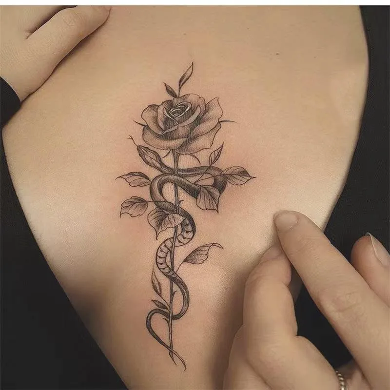 Top Trends: Waterproof Temporary Tattoo Sticker Rose Snake Design Body Art Fake Tattoo Flash Tattoo Chest Female Male Shoppable Styles