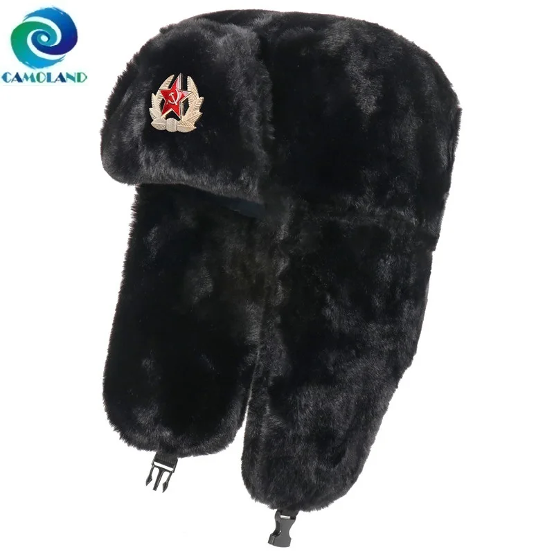 Top Trends: CAMOLAND Women Winter Hats Warm Faux Fur Bomber Hat For Men Soviet Army Military Badge Caps Male Thermal Earflap Cap Russia Hat Shoppable Styles