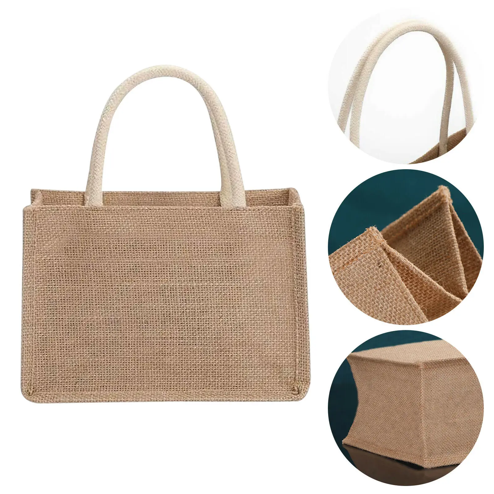 Top Trends: Fashion Burlap Tote Bag Women Jute Beach Shopping Handbag Vintage Portable Reusable Gift Bags Withe Handle Multiple Sizes Shoppable Styles