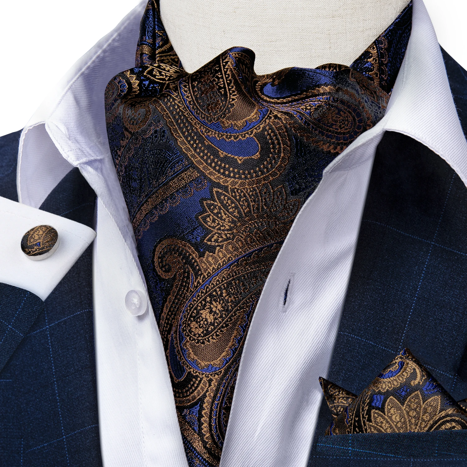 Top Trends: Men Premium Silk Ascot Tie Set Paisley Floral Blue Red Vintage Wedding Formal Cravat Tie Ascot Scarves Pocket Square Set DiBanGu Shoppable Styles - Image 5