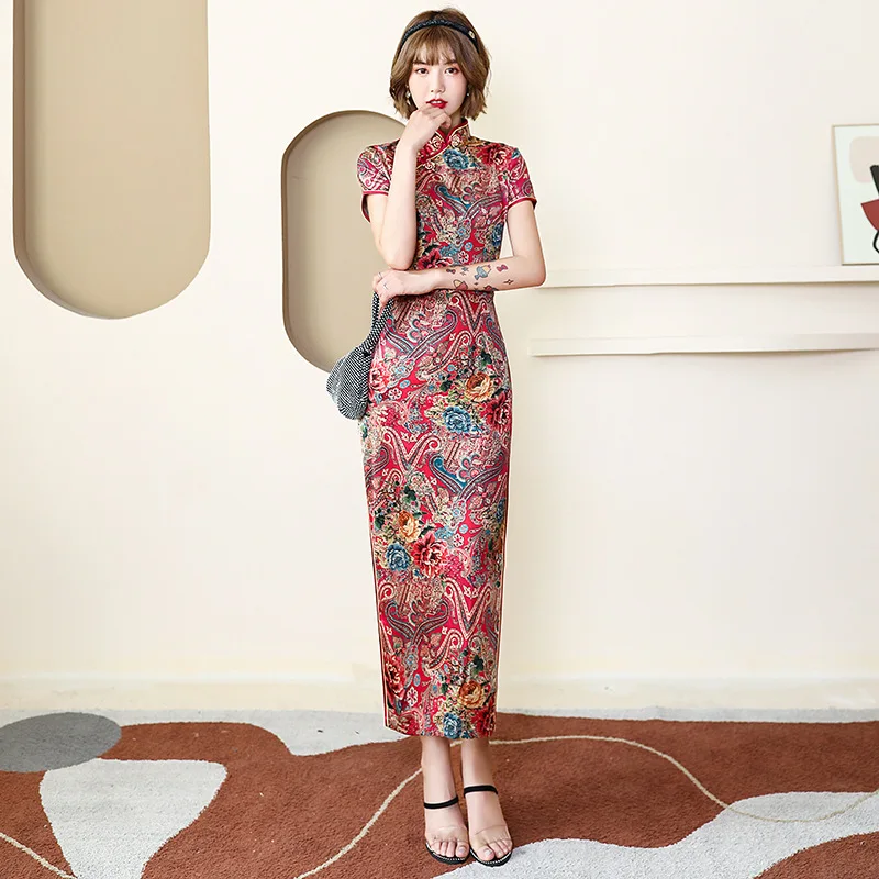 Top Trends: Long Cheongsam Slim Slik Vintage Long Dress Chinese Traditional Costumes Summer Dresses 4XL 8 Colors Shoppable Styles