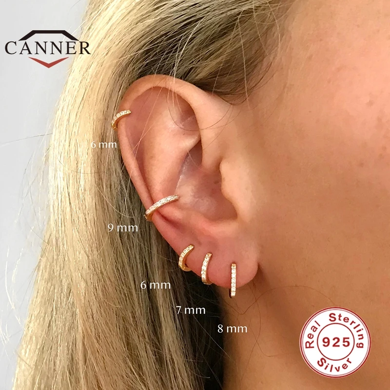 Top Trends: CANNER Real 925 Sterling Silver Hoop Earrings For Women Round Circle Earring Zircon Piercing Earings Personalized Trend Jewelry Shoppable Styles