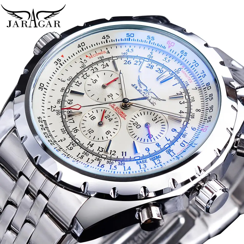 Top Trends: Jaragar White Dial Automatic Watch Complete Calendar Silver Stainless Steel Luminous Business Sport Mechanical Date Wristwatch Shoppable Styles