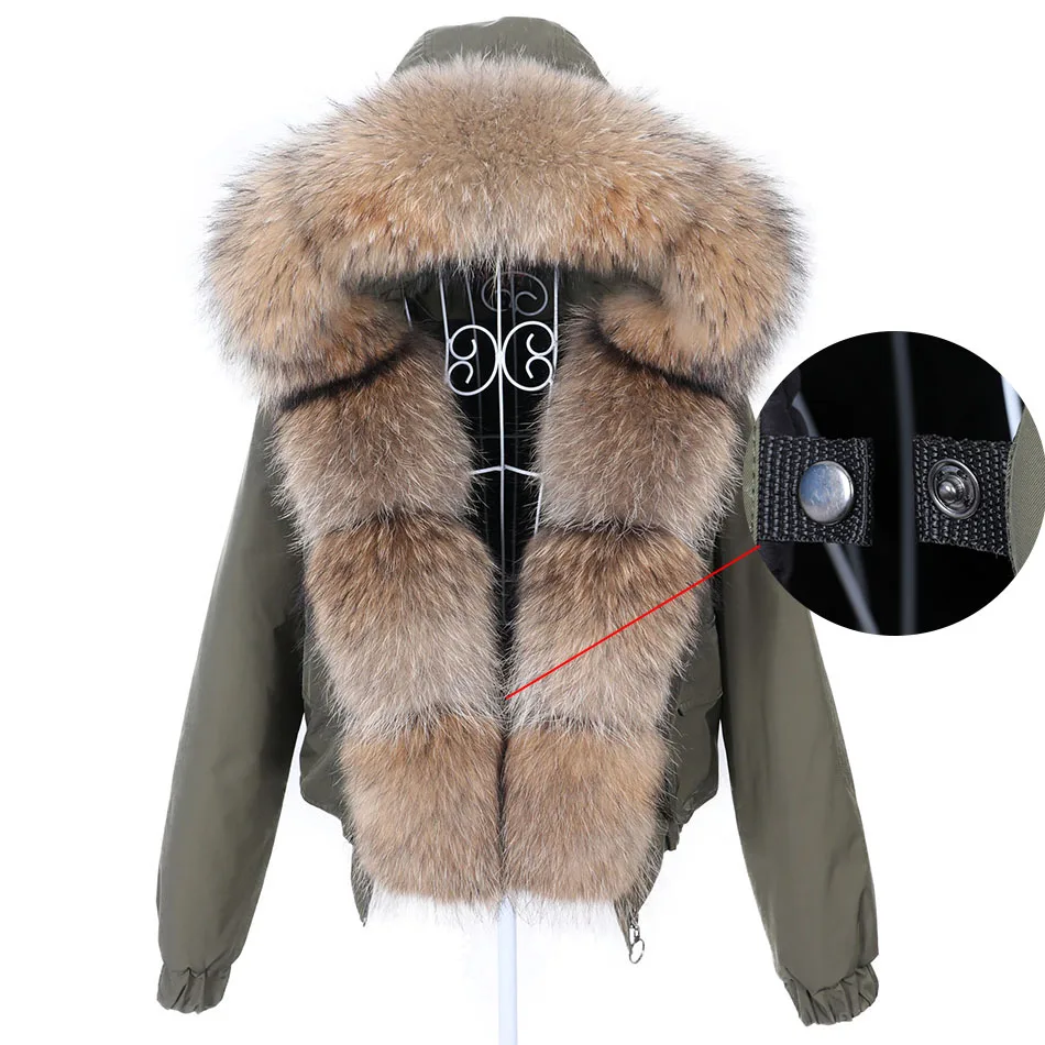 Top Trends: MAOMAOKONG 2024 Fashion Short Women's Real Fox Fur Coat Natural Big Raccoon Fur Collar Winter Parka Bomber Jacket Waterproof Shoppable Styles - Image 4