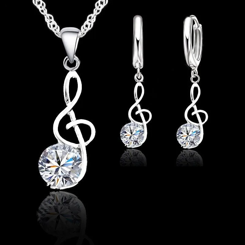 Top Trends: Musical Notes Jewelry Sets 925 Sterling Silver Cubic Zirconia Symbols Pendant Necklaces Hoop Earrings Sets For Women Shoppable Styles