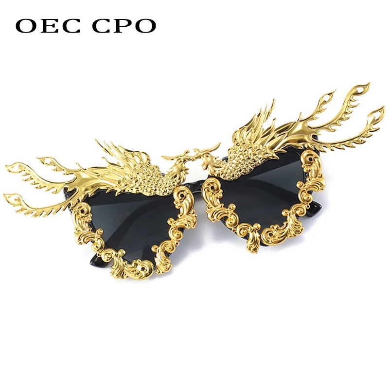 Top Trends: OEC CPO Fashion Party Dragon And Phoenix Sunglasses Women New Unique Colorful Gold Punk Sun Glasses Female Eyeglasses O992 Shoppable Styles