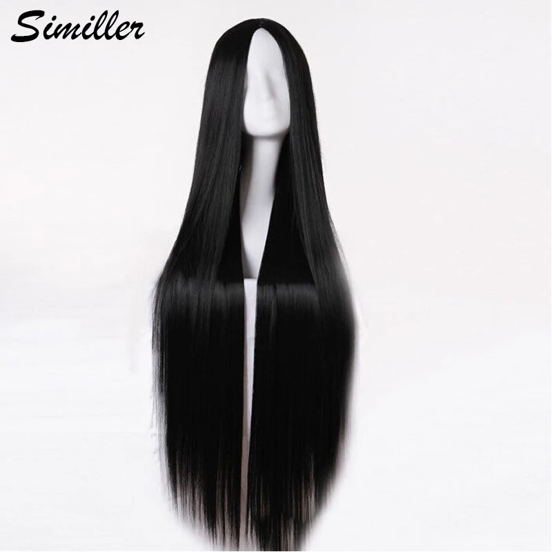 Top Trends: Similler Women Synthetic Long Cosplay Wigs Straight Hair Black White Heat Resistance Fiber Central Parting Shoppable Styles