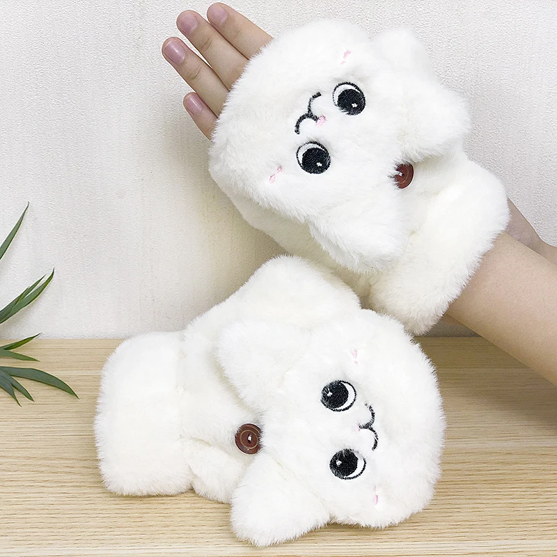 Top Trends: Women Winter Thicken Fur Cute Rabbit Mittens Fingerless Gloves Plush Warm Glove Soft Half Finger Flip Gloves For Women Girls Shoppable Styles