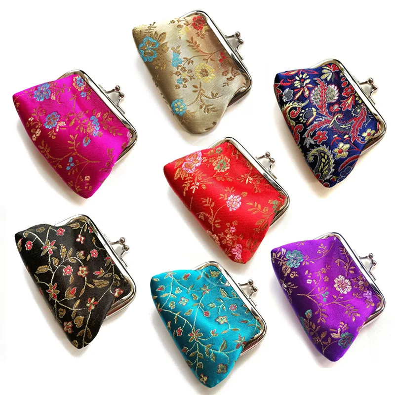 Top Trends: Traditional Silk Small Wallet For Women Jacquard Weave Flower Pattern Mini Hasp Ladies Coin Purses Money Bags Children Pouch Shoppable Styles