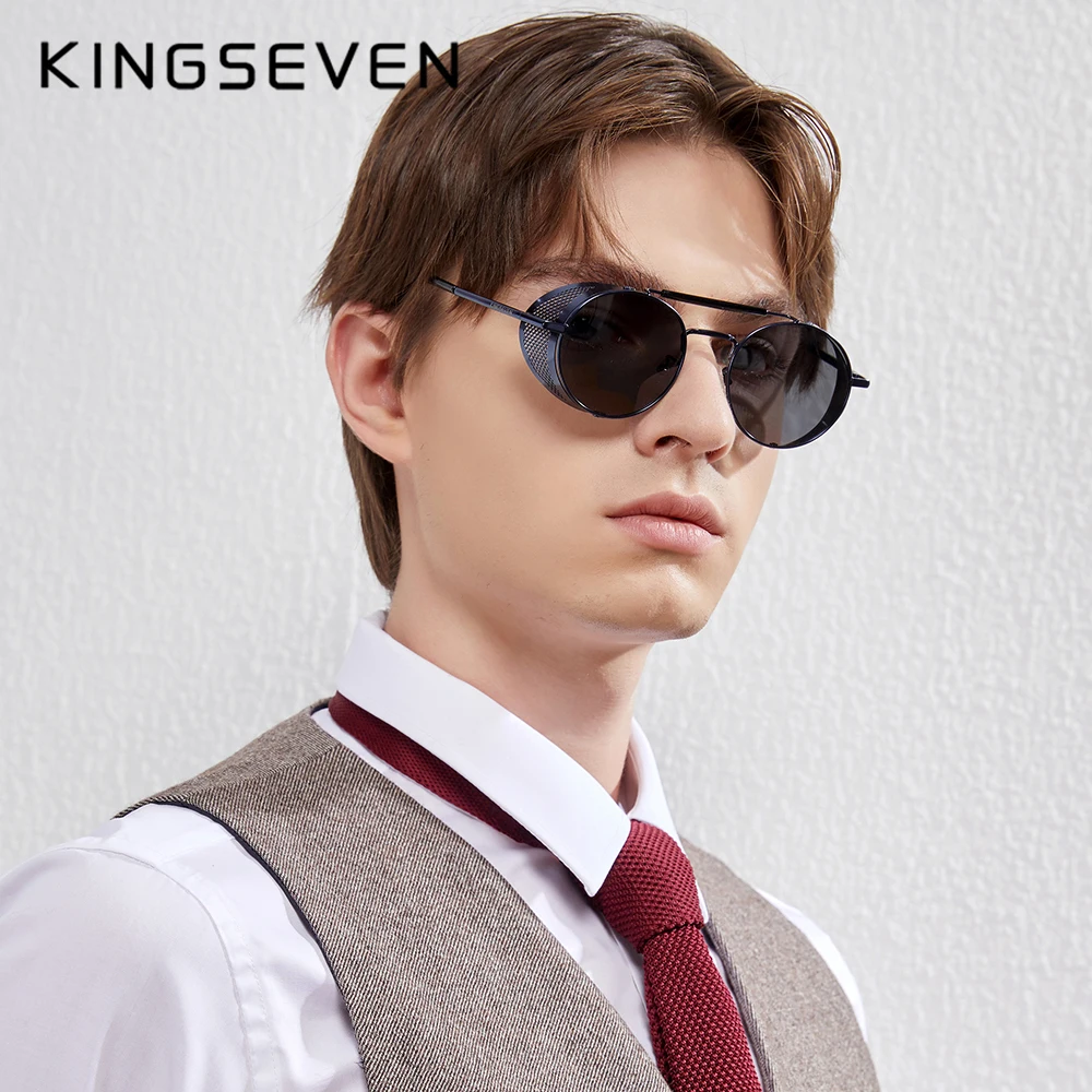 Top Trends: Genuine KINGSEVEN Retro Round Steampunk Sunglasses Men Retro Women Sun Glasses Shades Vintage Travel Eyewear Gafas De Sol 7550 Shoppable Styles - Image 2