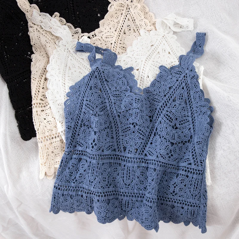 Top Trends: Summer Sweet Short Style Lace Vest Crop Top Women Hollow Out Fashion Camis Vacation Beach Knitted LooseTop Womens Sexy Tank Tops Shoppable Styles