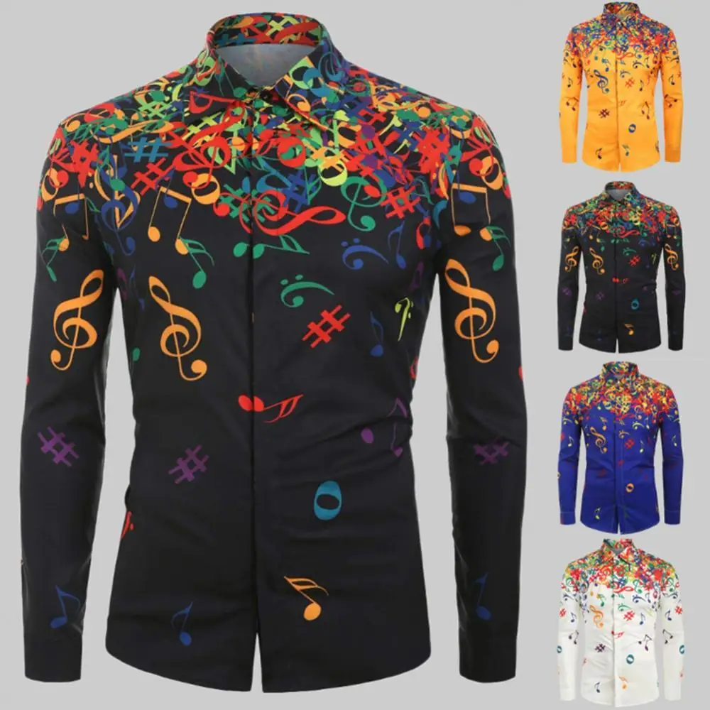 Top Trends: 80%HOT 2022 Casual Men's Shirts Fall Music Symbol Print Long Sleeve Top Button Slim Fashion Shirt Men's Prom Cardigan Shoppable Styles