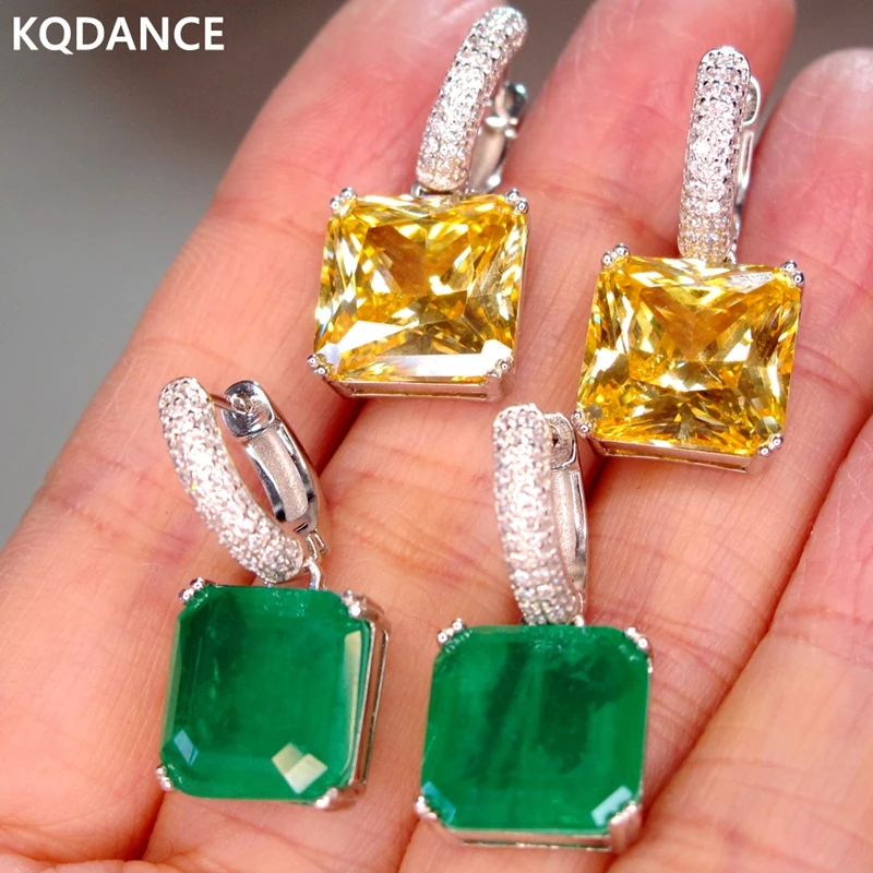 Top Trends: KQDANCE 925 Sterling Silver With 12mm Square Black Pink Yellow Red Blue Green Stone Lab Diamond Ruby Emerald Drop Earrings Women Shoppable Styles